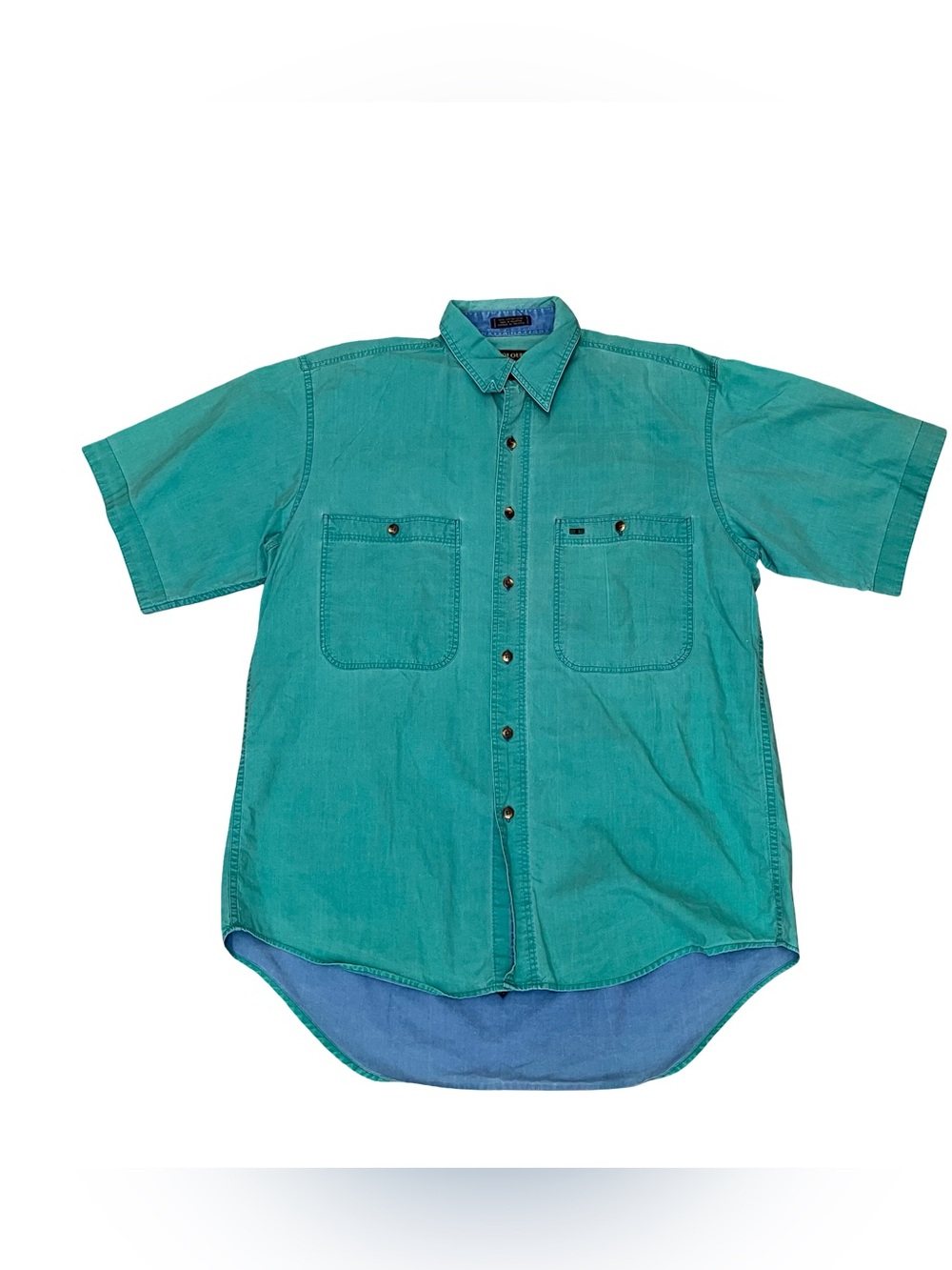 Alexander Julian Teal Short-Sleeve Button-Down Shirt Size M VTG